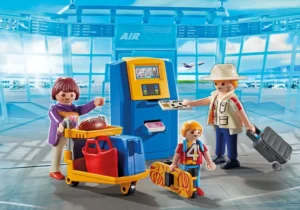 Family at the check-in machine