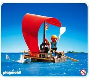 Pirate raft with shark (red sail)
