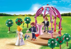 Wedding pavilion with bridal couple