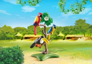 Parrots and toucan in a tree
