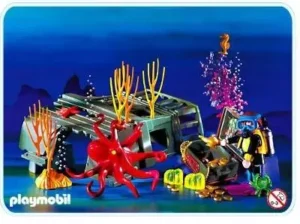 Sea Wreck With Plants and Diver