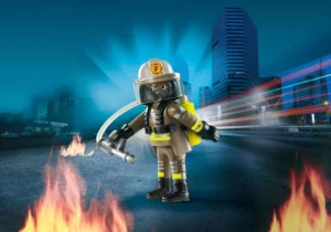 Fireman with burning tree