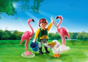 Zoo’s Guardian with flamingos