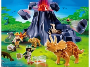 Triceratops with Baby and volcano