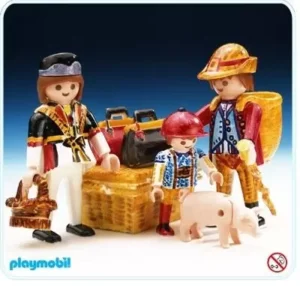 Family With Suitcases and Pig