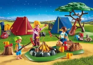 Camp with LED campfire