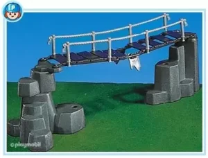 suspension bridge + rocks / grey