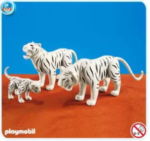 2 White Tigers with Cub