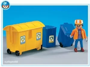 Sanitation worker with 3 dustbins