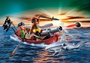 Pirates’ rowboat with hammer shark
