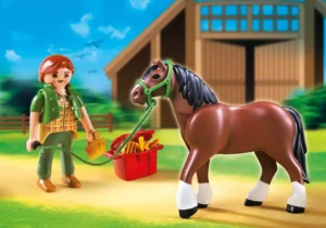 Shire Horse with Groomer and Stable