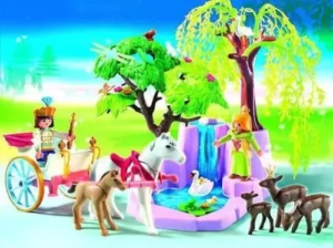 Princess and Prince with Chariot and Waterfall