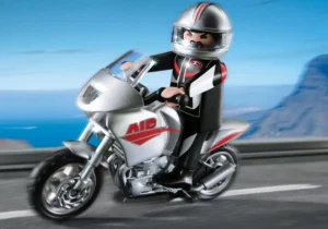 Gray Motorcycle with Rider AID