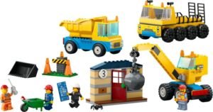 Construction Trucks and Wrecking Ball Crane